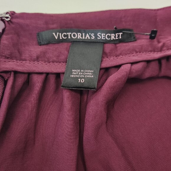 Victorias Secret Satin Maxi Skirt Womens 10 Wine Purple High Slit A-Line 0102X - Picture 3 of 5